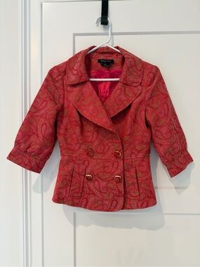 Etcetera Coral-Pink Paisley Double-Breasted Blazer Size 4